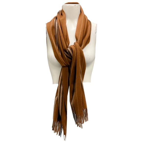 BURBERRY DARK CHESTNUT BROWN SMALL ICON STRIPE SCARF - Picture 2 of 7